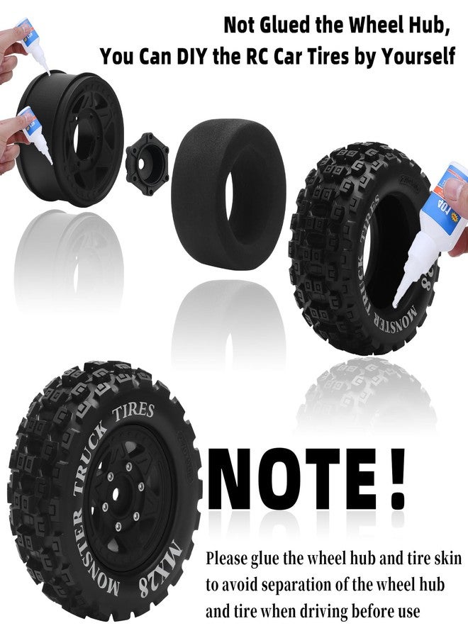 إطارات سيارات التحكم عن بعد MX28 F/R مقاس 2.8 بوصة مع محول سداسي 12 مم/14 مم، مجموعة عجلات وإطارات سيارات التحكم عن بعد بمقياس 1/10، إطارات شاحنات التحكم عن بعد لسيارات Arrma Big Rock Granite وTraxxas Rustler Stampede، مجموعة VORTEKS 3S من 4 قطع (النمط B) - أسود - Image 2